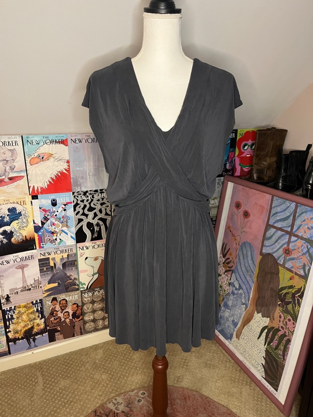 Free People Charcoal Gray V-Neck Bouncy Mini Dress